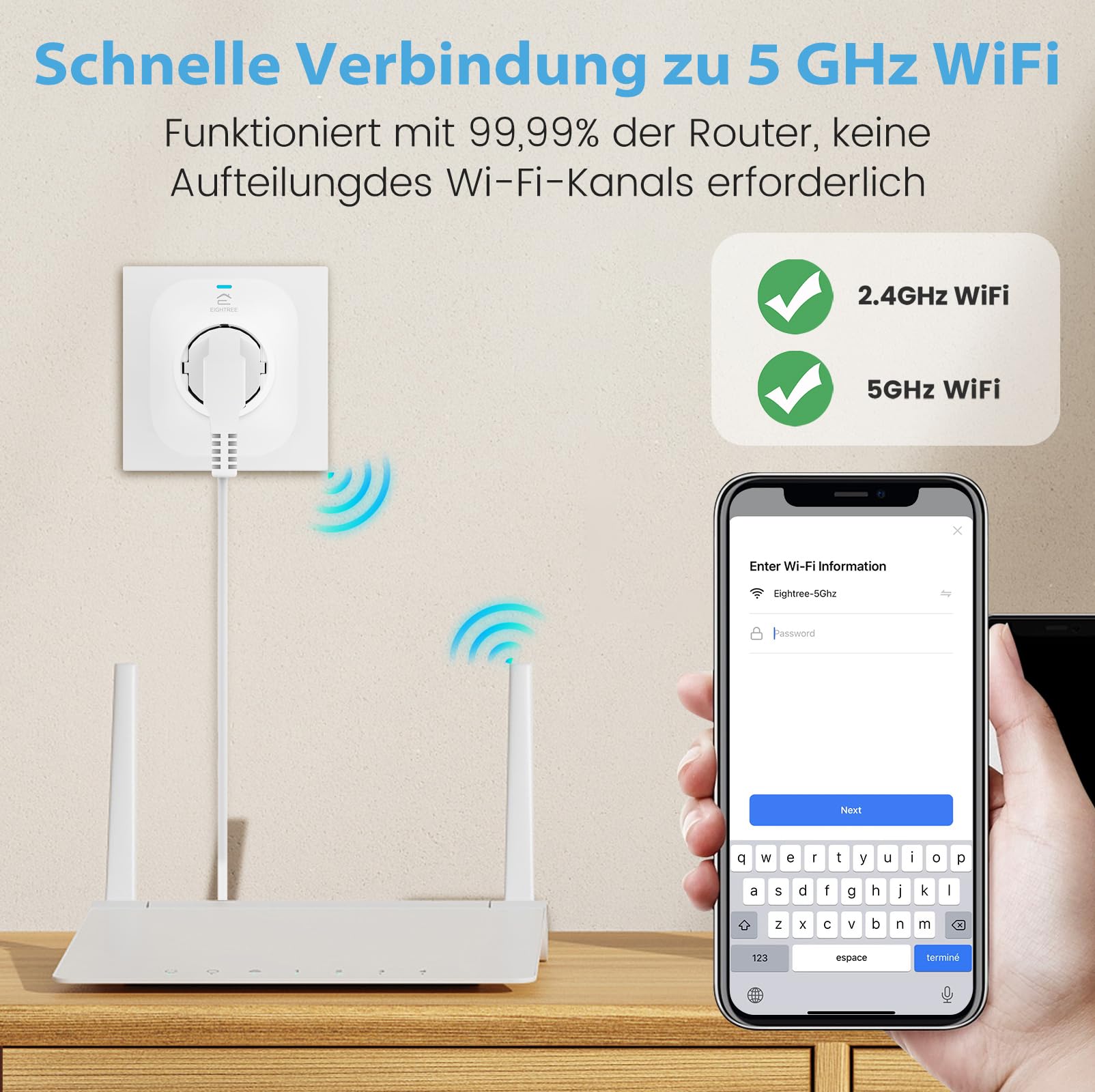 EIGHTREE Gniazdko WLAN do elektrowni balkonowej z licznikiem prądu, pomiarem zużycia energii i zasilania, gniazdko z licznikiem energii do mini PV, 2,4G/5G WLAN, 16 A, 3680 W, kompatybilne z Alexa i