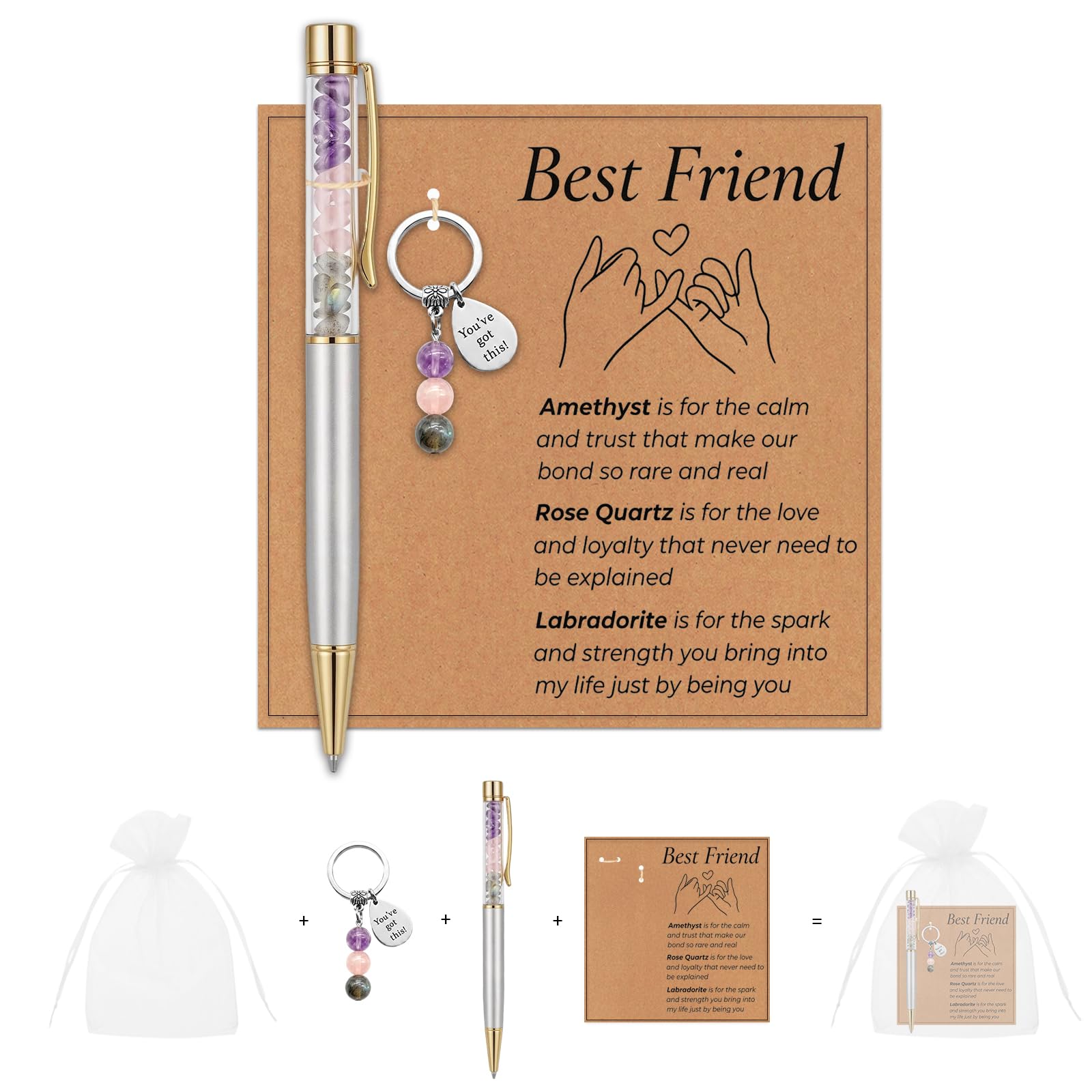 Kideerly Crystal Keychain Best Friendship Gifts for Women, Crystal Pens & With Cards & Organza Bag, Friend Birthday Gifts for Women, Friends Gift, Colleagues, Teachers, Nurses, Christmas Presents