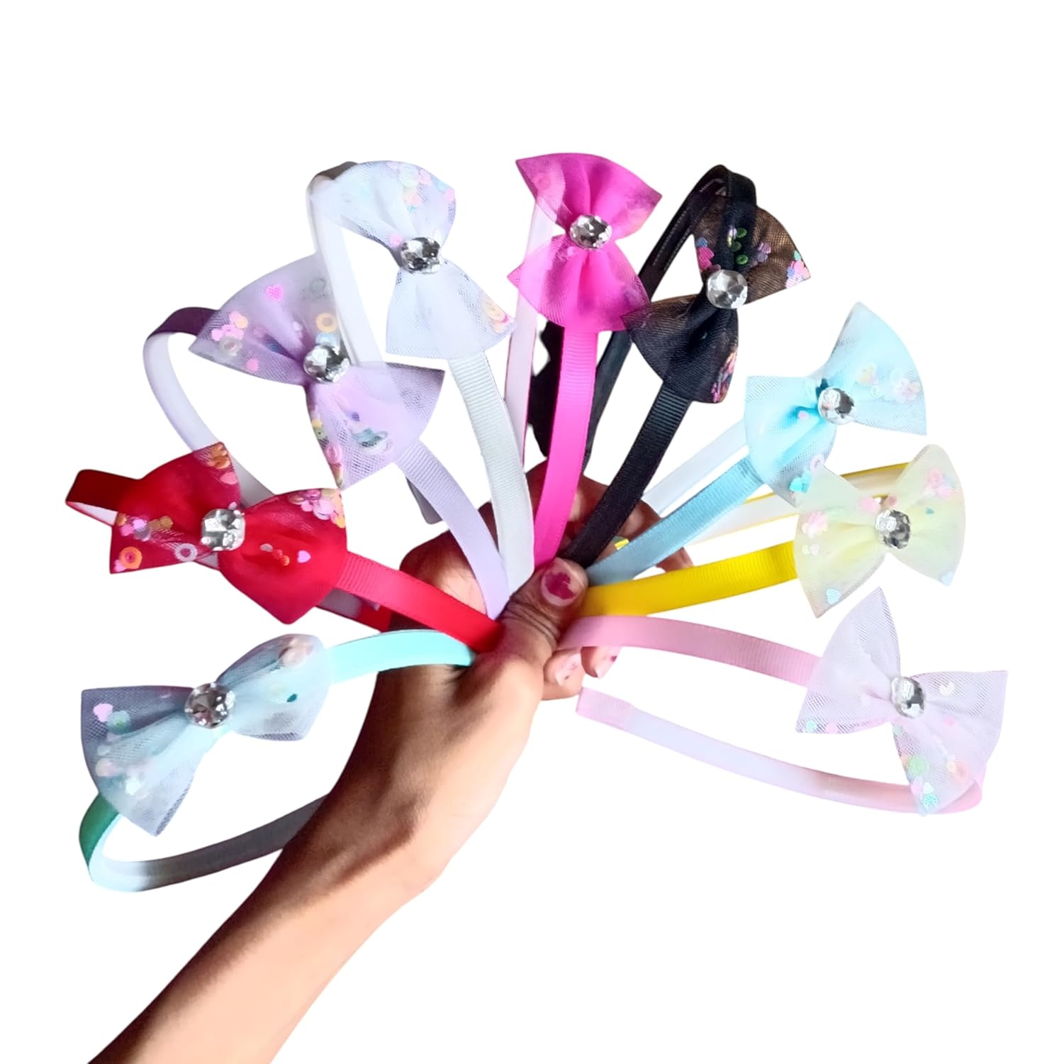 NEOBABY Head Bands Set with Crystal Embellished Bows | Multicolor Hair Bands for Girls & Women’s | Fashion Hair Accessories with Rhinestone Decorations (Pack of 6 Pcs)