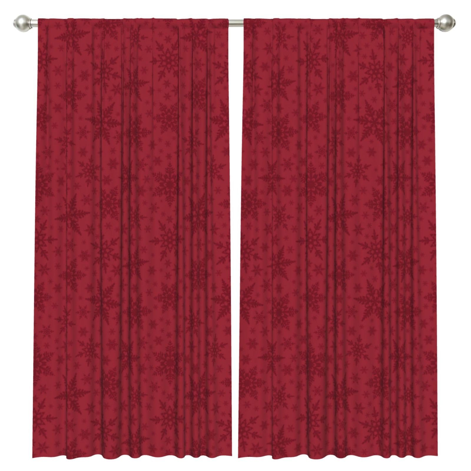 InOmak Christmas Red Christmas Snowflake, 2 Panels Window Curtains 52 x 84 Inch Blackout Curtains for Living Room Bedroom