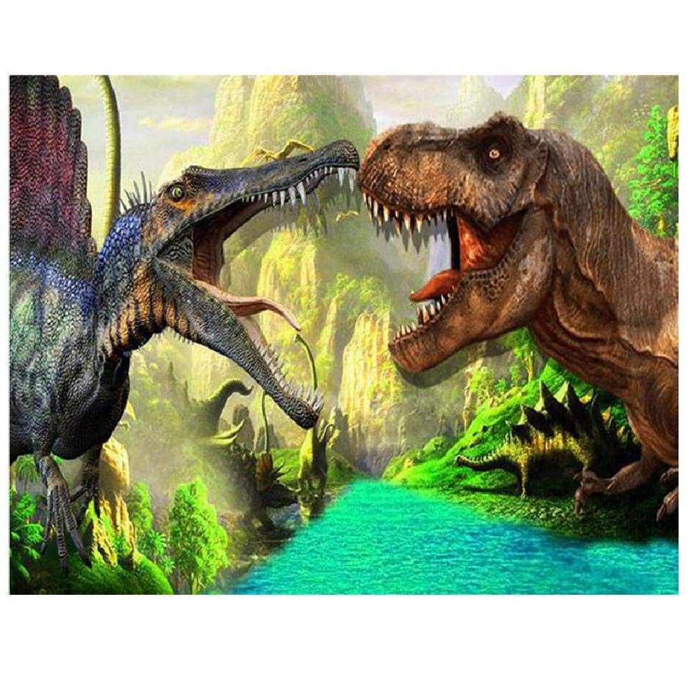 Amazon | 5 Dダイヤモンド絵画セット、 恐竜との戦い20x30cm完全