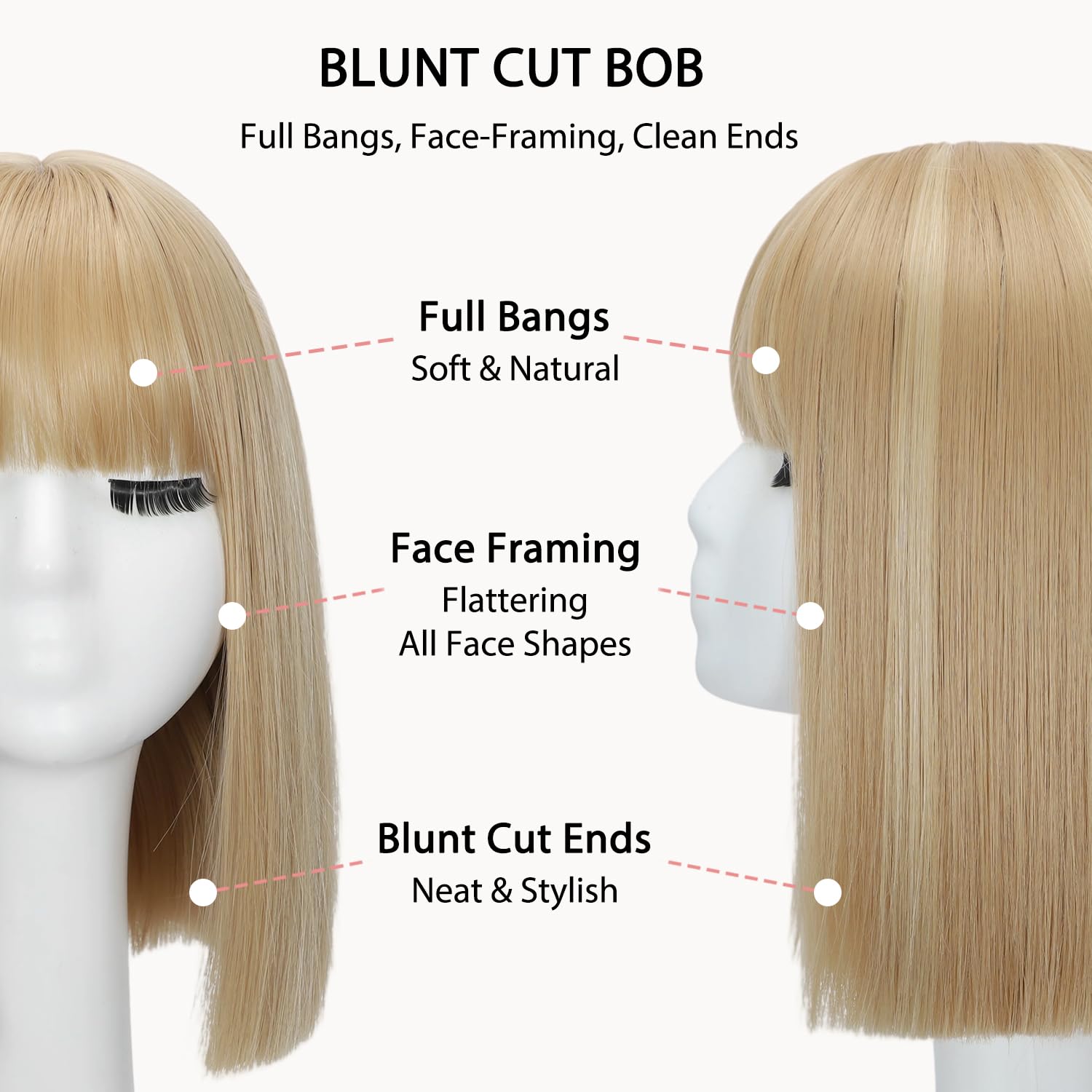 Dirty Blonde Bob Wig With Bangs 14 Inch Synthetic Straight Wigs for Women Heat Resistant Band Bob Wigs for Daily Party Cosplay Colorful Wigs