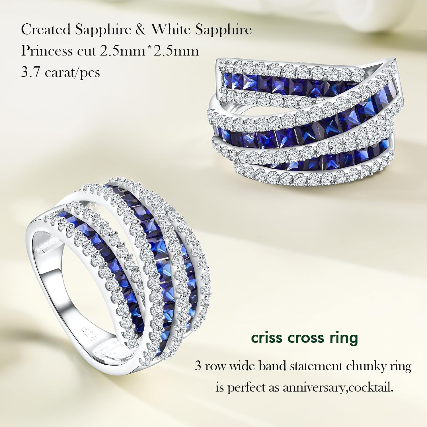 Crossover Statement Ring Wedding Bands 925 Sterling Silver Created Gemstone Chunky Wide Band Rings for Women Men Cocktail Anniversary Jewelry Size 6-10 (with Gift Box) - Image 5