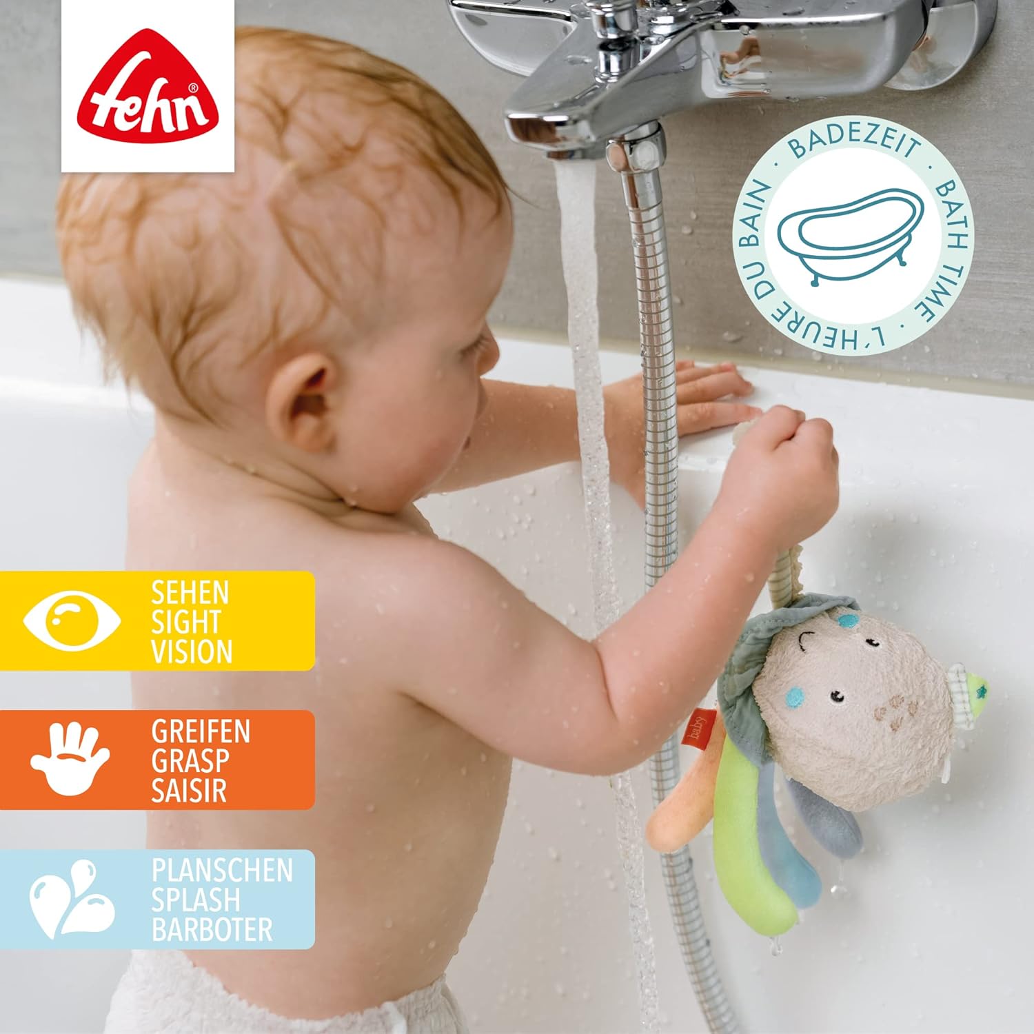 Fehn Octopus Bath Toy, Plush Bathtub Toy, Floating Water Toy for Bath Fun, Bath Toy for Baby and Toddler 0+ Months