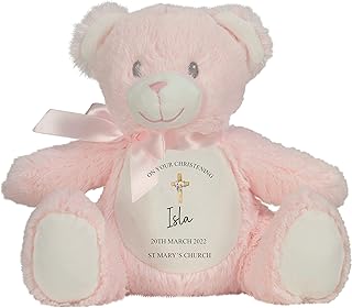 Personalised Christening Gift, Custom Baptism Gift, Teddy Bear Soft Toy Plush, Christening Gift For Girls, Baby Keepsake, Christening Present, Baptism Present, Pink