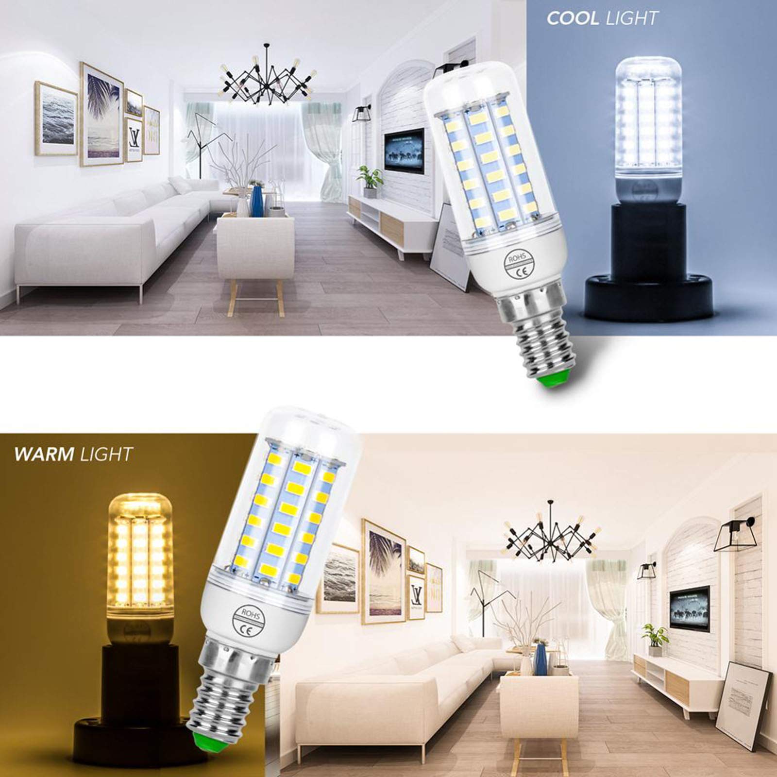 LAI HO Ampoule LED E14, Ampoules LED Maïs, Ampoule Bougie SMD 5730 GU10 E14 E27 G9 B22 Lustre Ampoule LED pour Éclairage Domestique, Lot de 8,Warm White,E12(10W)