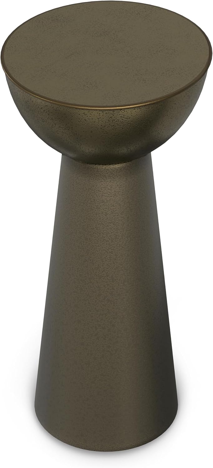 SIMPLIHOME Surrey Metal Table - 12 inch Wide Solid Iron Round Side Table in Antique Gold, Contemporary Accent Table for Living Room or Bedroom with Handcrafted Textured Finish, Assembled