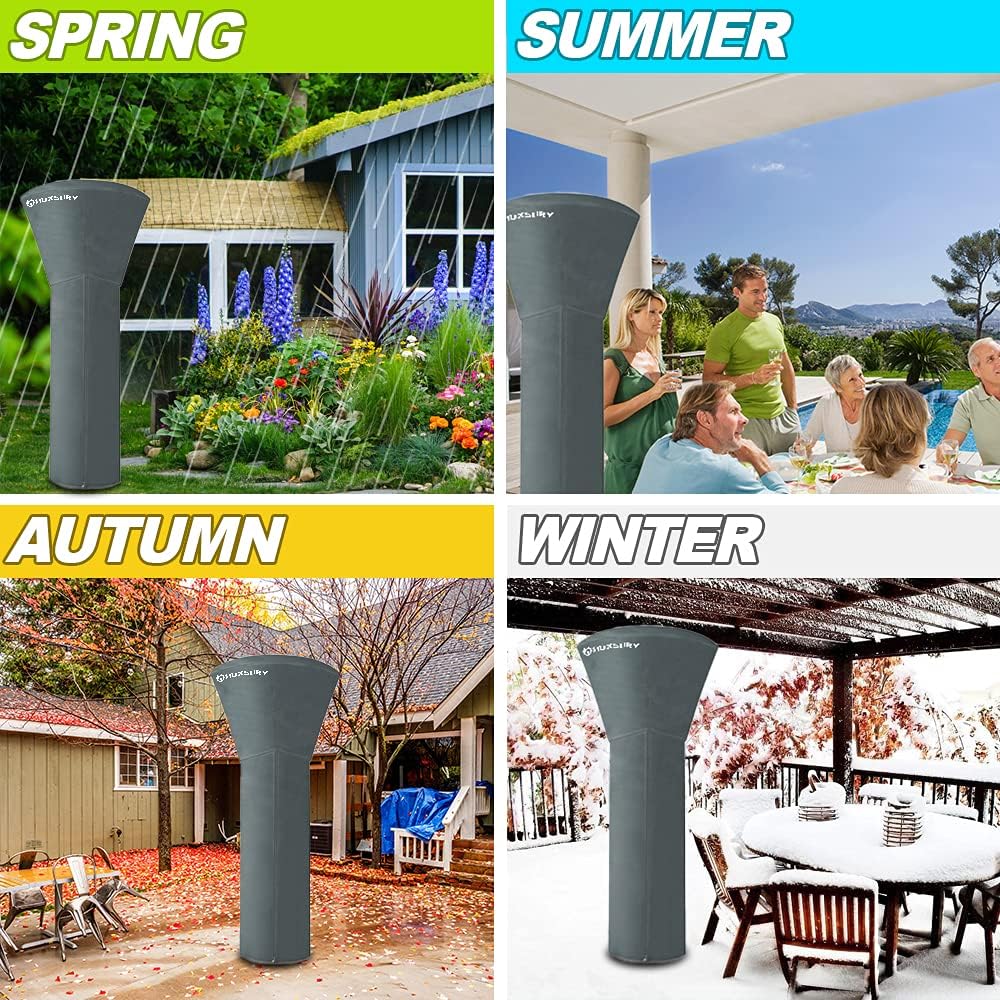 HOXSURY Patio Heater Cover Outdoor Waterproof 94 IN 420D Heavy Duty Standup Round Oxford Covers for Outdoor Heaters Black Weatherproof Propane Heater Covers for Outdoor Garden Treasure Grey