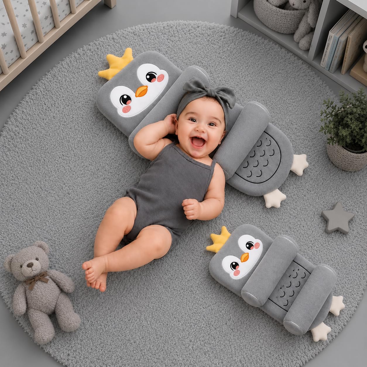 Infant Head Support Pillow for Newborn | Baby Neck Support Pillow Plush Baby Head Protection Cushion for 0-12 Months(Grey)-image-44
