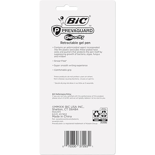 Miniatura 3 de BIC PrevaGuard Gel ocity - Bolígrafo de gel con protección integrada para suprimir el crecimiento de bacterias en el bolígrafo, punta media (0.028