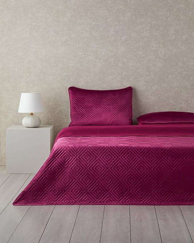 English Home Diamant Kadife Tek Kişilik Yatak Örtüsü Fuşya