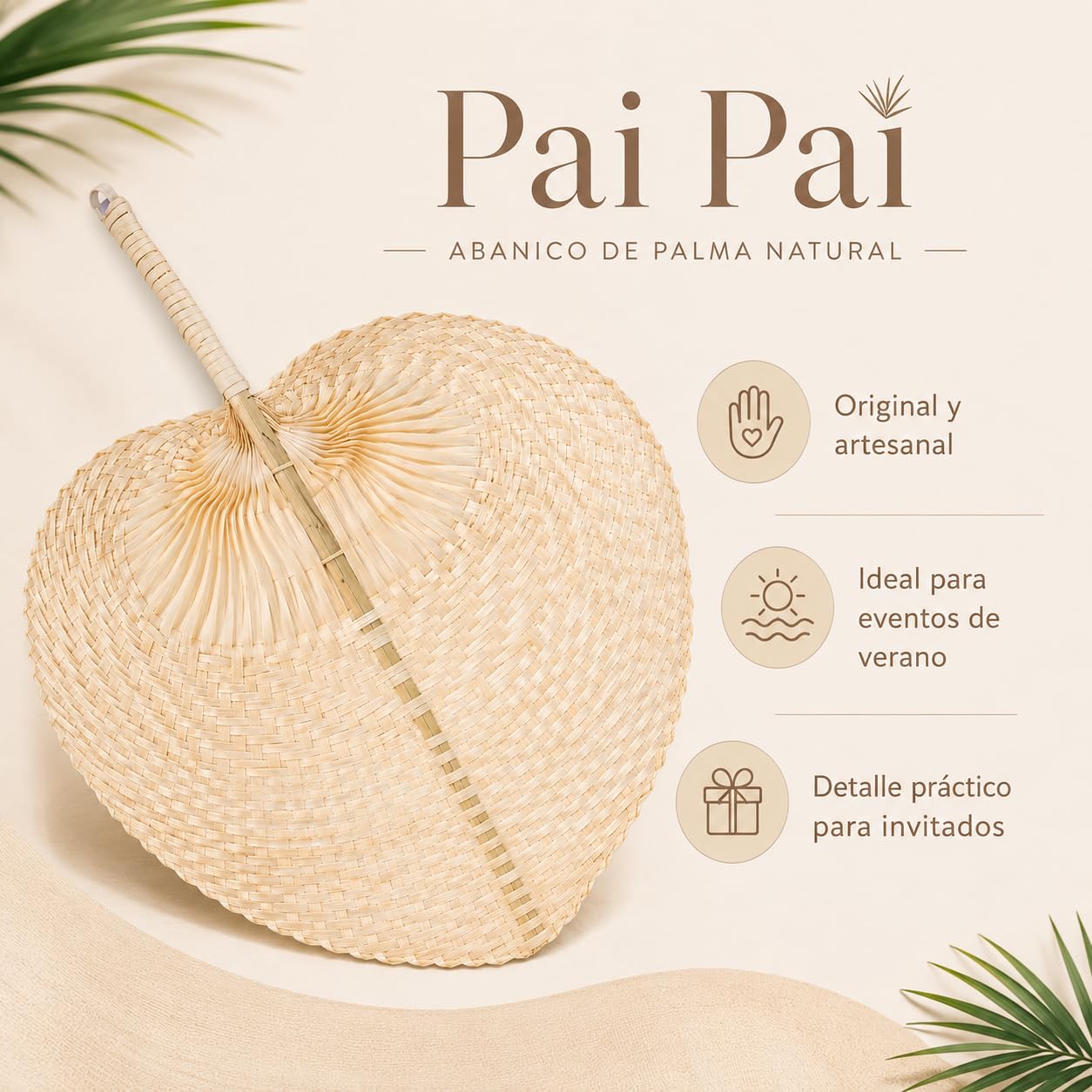 Detalles Boda para Invitados, Pai Pai Bambú Ratán 26 x 20 cm (25) | Pai pai de ratán natural fabricado a mano, ideal como detalle original para bodas y eventos de verano.