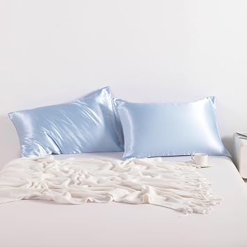 Satin Pillowcase for Hair and Skin Standard - Silky Pillowcase 20x26 Inches - 2 Pack with Envelope Closure, Similar to Silk Pillow Cases, Gifts for Women Men, Aqua