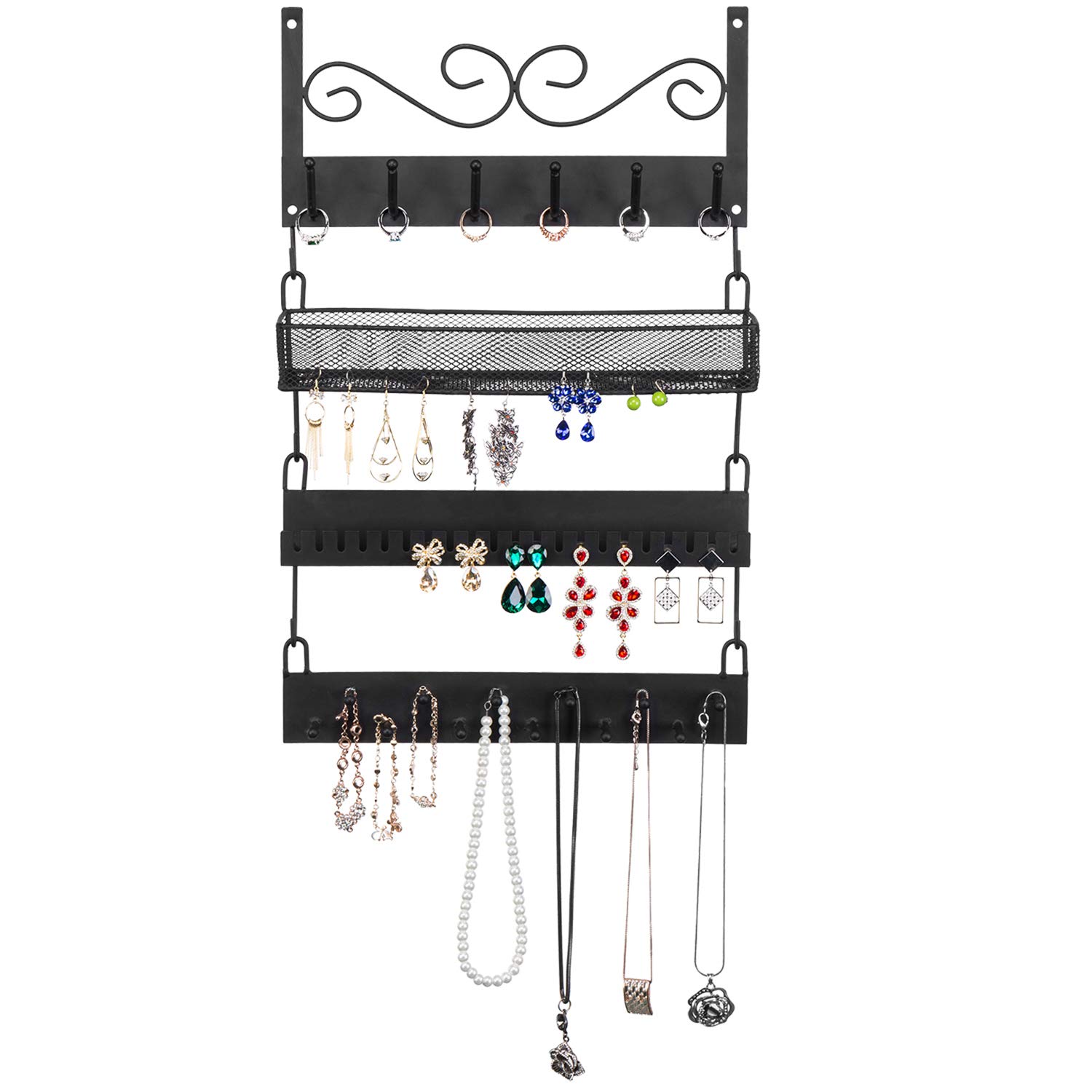 Organizador De Joyas De Madera Para Pared - Soporte Para Collares, Pendientes, Pulseras Y Anillos