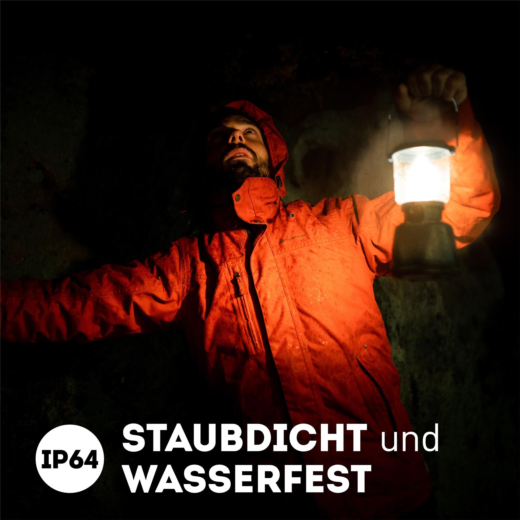 Favour Retro LED Laterne Outdoor | Helle Campinglampe, dimmbar, Kerzenlichtmodus | LED Lampe Akku aufladbar, IP64 wasserdicht, stoßfest | Hängelampe Zelt, abnehmbarer Schirm, schwarz inkl. Akku