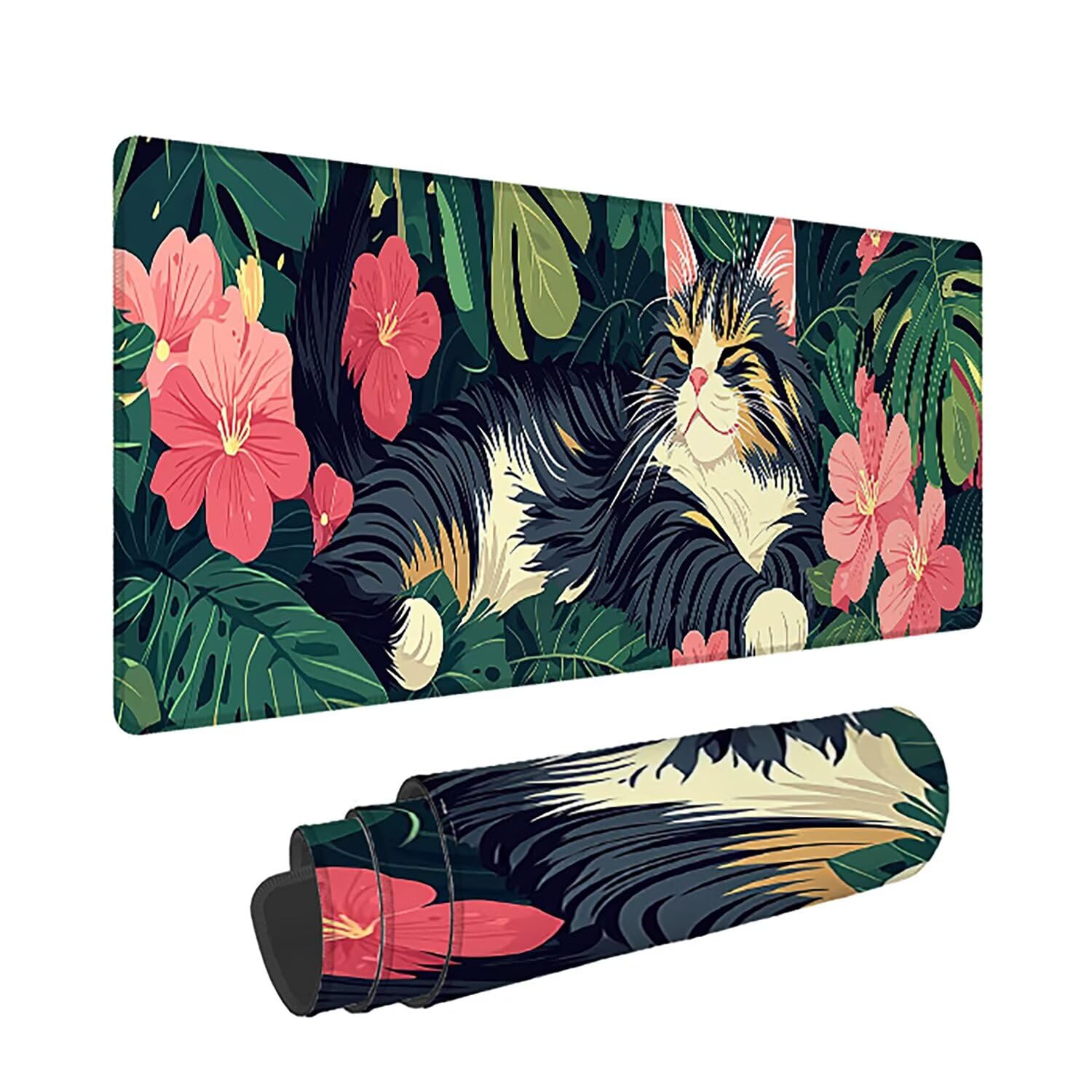Duża gamingowa podkładka pod mysz, 1400 x 600 x 3 mm, bardzo duża podkładka pod mysz na biurko z przeszytą krawędzią, antypoślizgowa, wodoodporna podkładka pod mysz, zielona, długa podkładka pod mysz