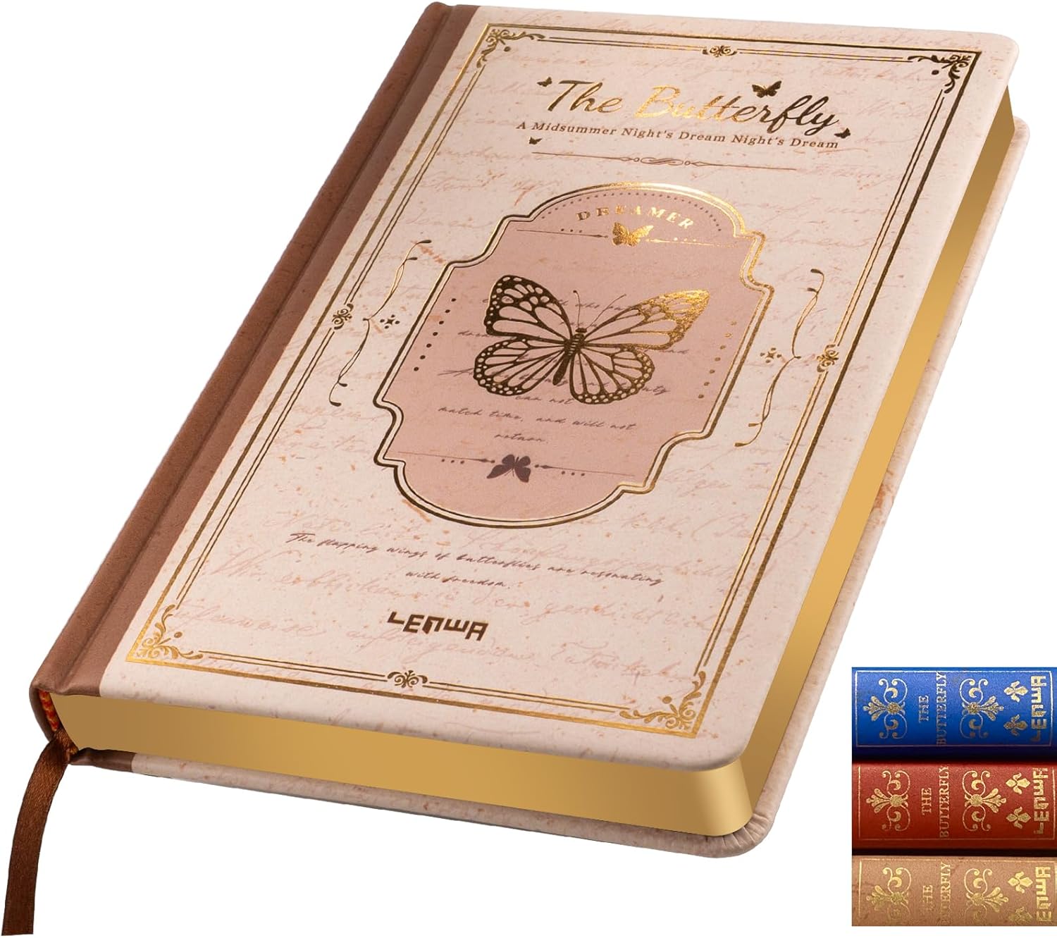 LENWA Junk Journal Book & Travel Diary - 224 Pages Mixed Paper (8 Blank & 8 Lined) Hardcover Leather Notebook, Vintage Butterfly Journal Aesthetic Memory Book for Creative Writing & Art (A5)