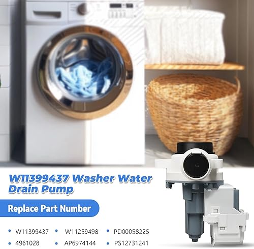 Miniatura 3 de W11399437 W11259498 Bomba de drenaje de arandela 120V 60Hz compatible con Whirlpool Maytag Kenmore WTW5010LW0 WTW5105HW1 WTW5057LW0 WTW5100HW2