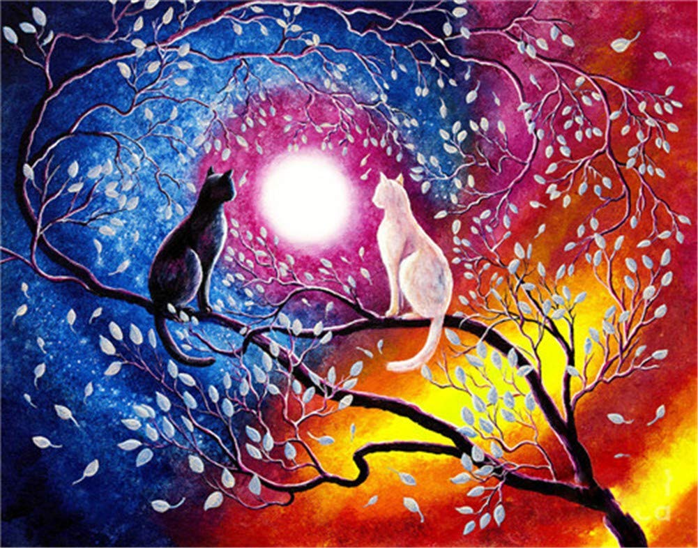 Diamant Peinture Complète Chat pour décorer un grand salon avec une broderie diamant 80x100cm