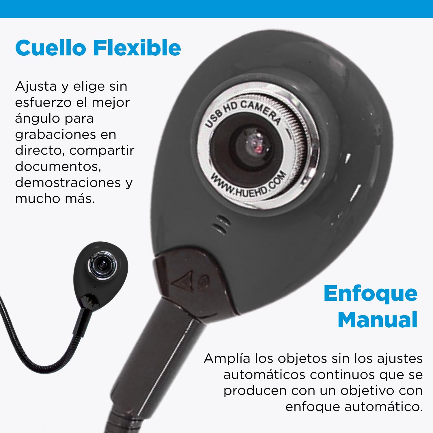 HUE HD: Cámara USB y visualizador portátil, Full HD 1080p (Negro) | Cámara flexible Full HD 1080p, micrófono, compatibilidad con Windows / ChromeOS / MacOS / iPadOS 17+