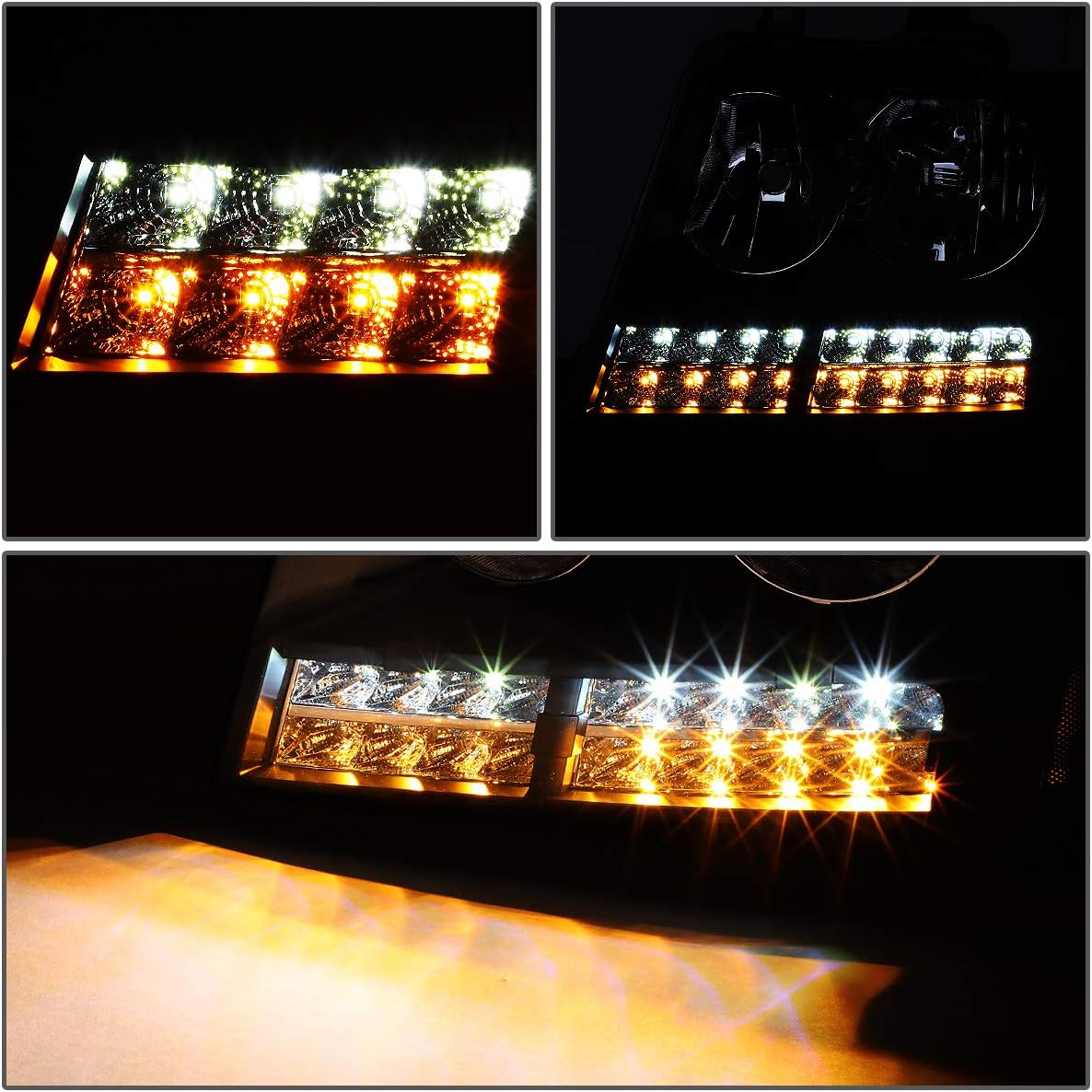 DNA MOTORING HL-LED-CSA07-BK-SM-AM Pair LED DRL+Turn Signal Projector Headlight Headlamps