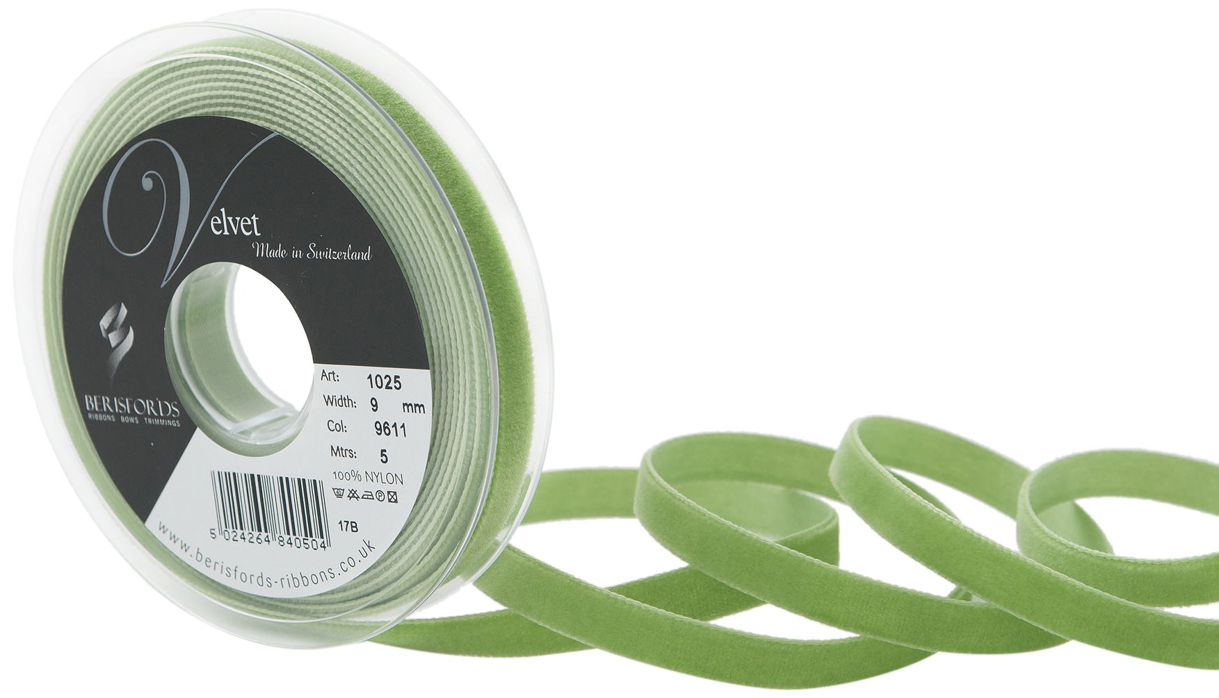 Berisfords 9611 Reseda Velvet Ribbon Mini Roll