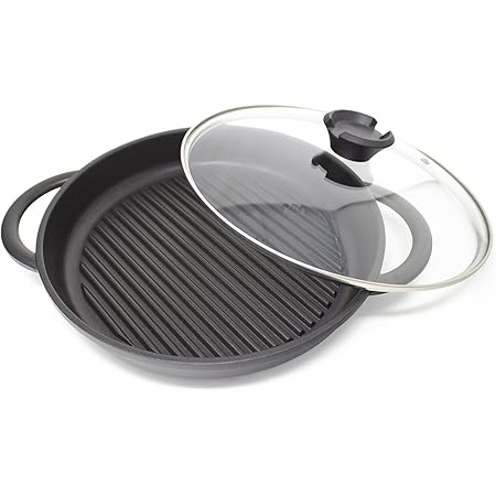 Jean Patrique The Whatever Pan - Cast Aluminium Griddle Pan with Glass Lid | 10.6" Diameter, Induction Compatible, Non-Stick