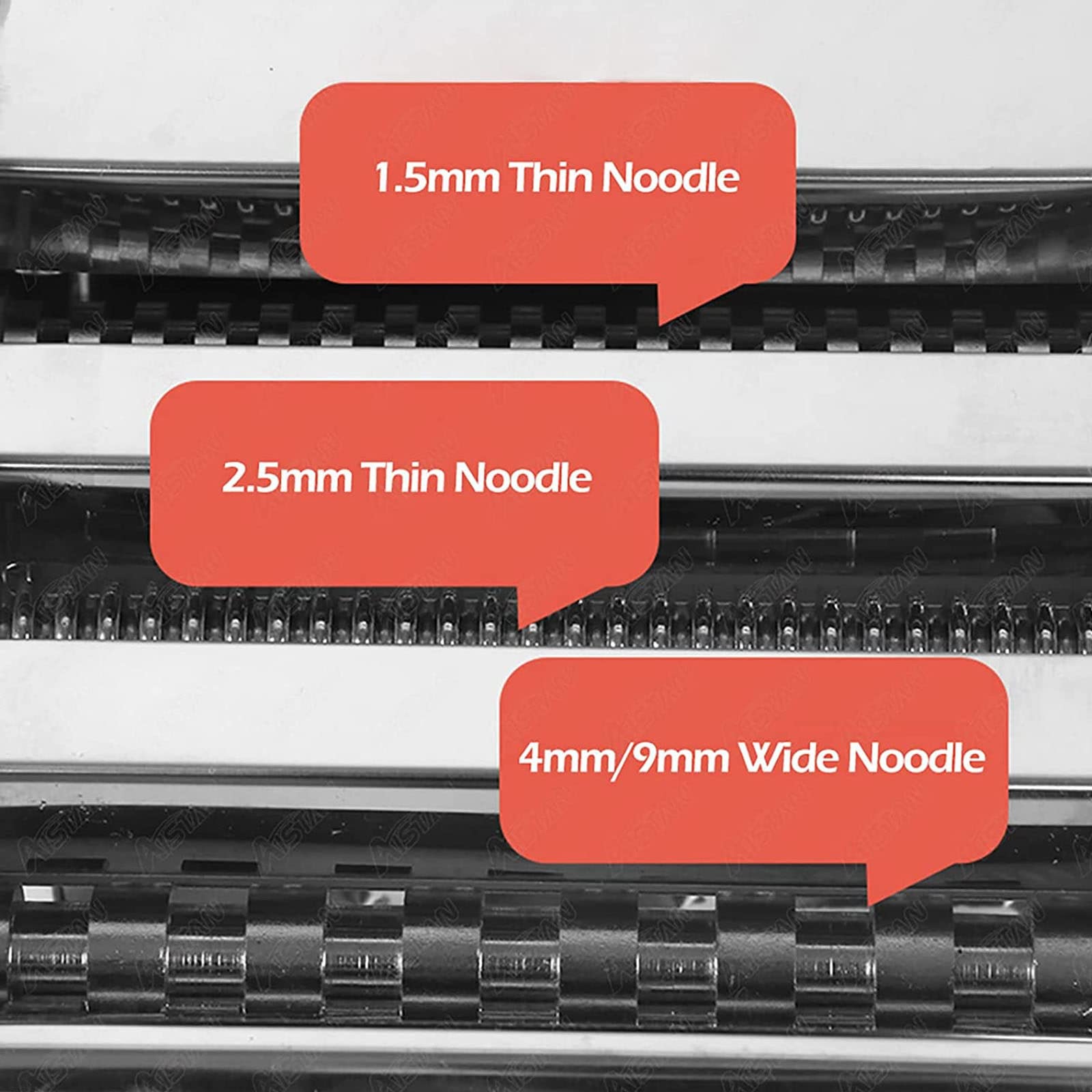 WOLWES Machine à PâTes Domestique, Machine à Nouilles Rouleau à Spaghetti, Machine à Spaghetti 2 en 1 en Acier Inoxydable - 4 Lames De Nouilles, Sortie 5 Kg/H,Red