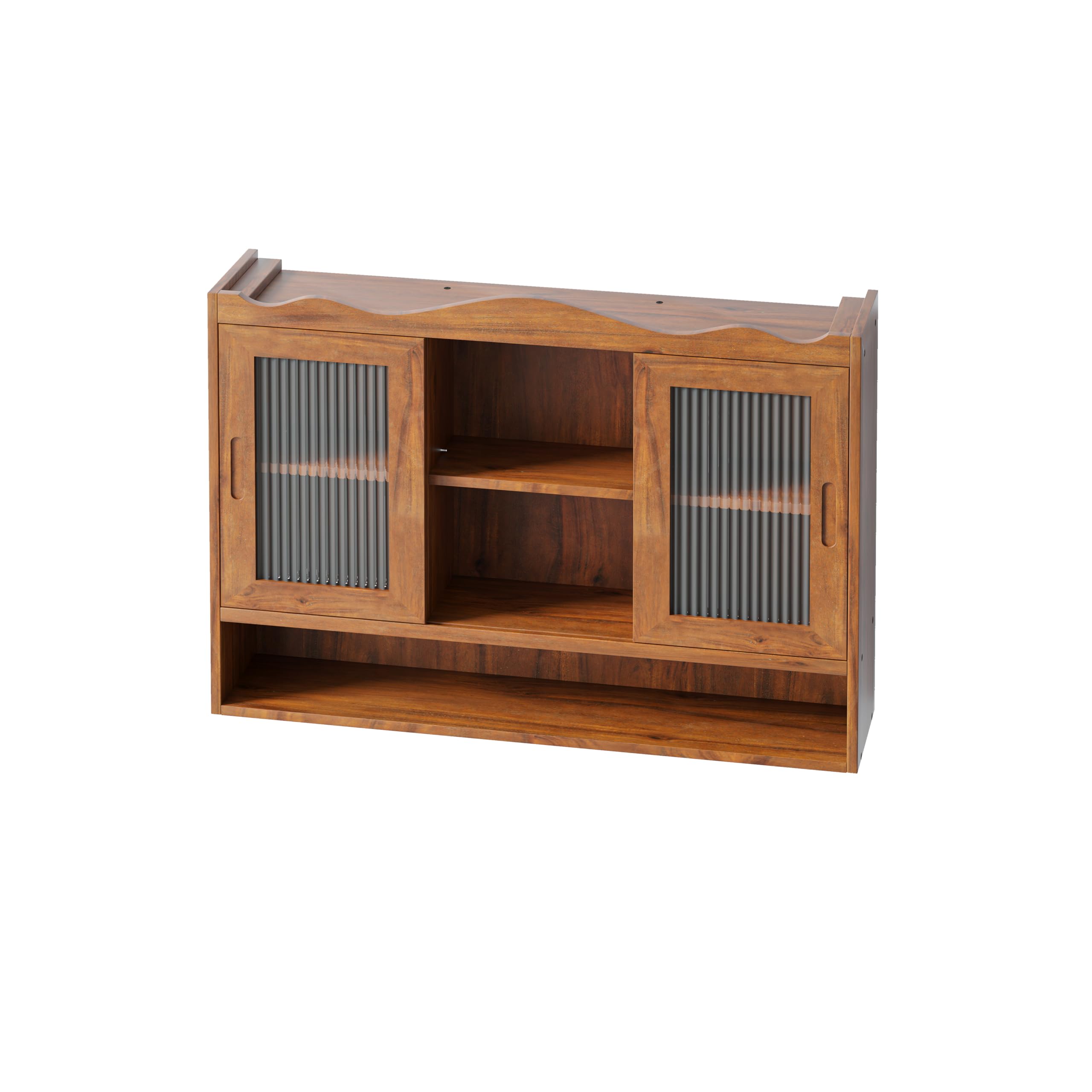 Vetrina sospesa da 90 cm, pensile da cucina, shabby chic, con 2 ante e tre ripiani, pensili da cucina, adatto per bagni, cucine e sala da pranzo (marrone)