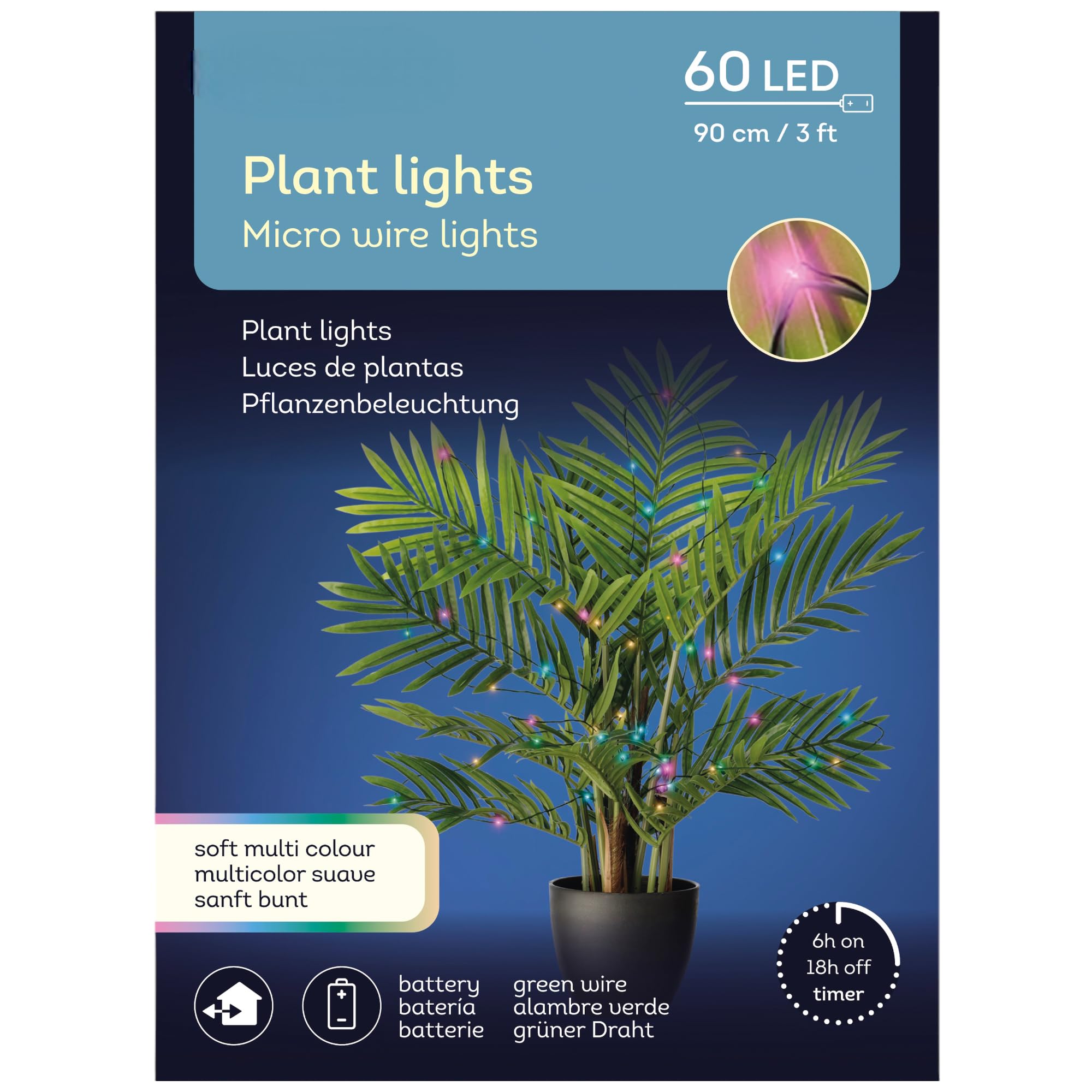 MIJOMA Pflanzen-Lichterkette Mit Timer – 60 LED, 90 Cm, Bunt, Für Drinnen & Draußen