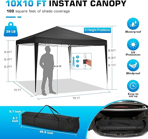 Miniatura 3 de COBIZI Tienda de campaña desplegable de 10 x 10 pies con 3 paredes laterales, tiendas de campaña para fiestas, bodas, patio trasero, impermeable, al