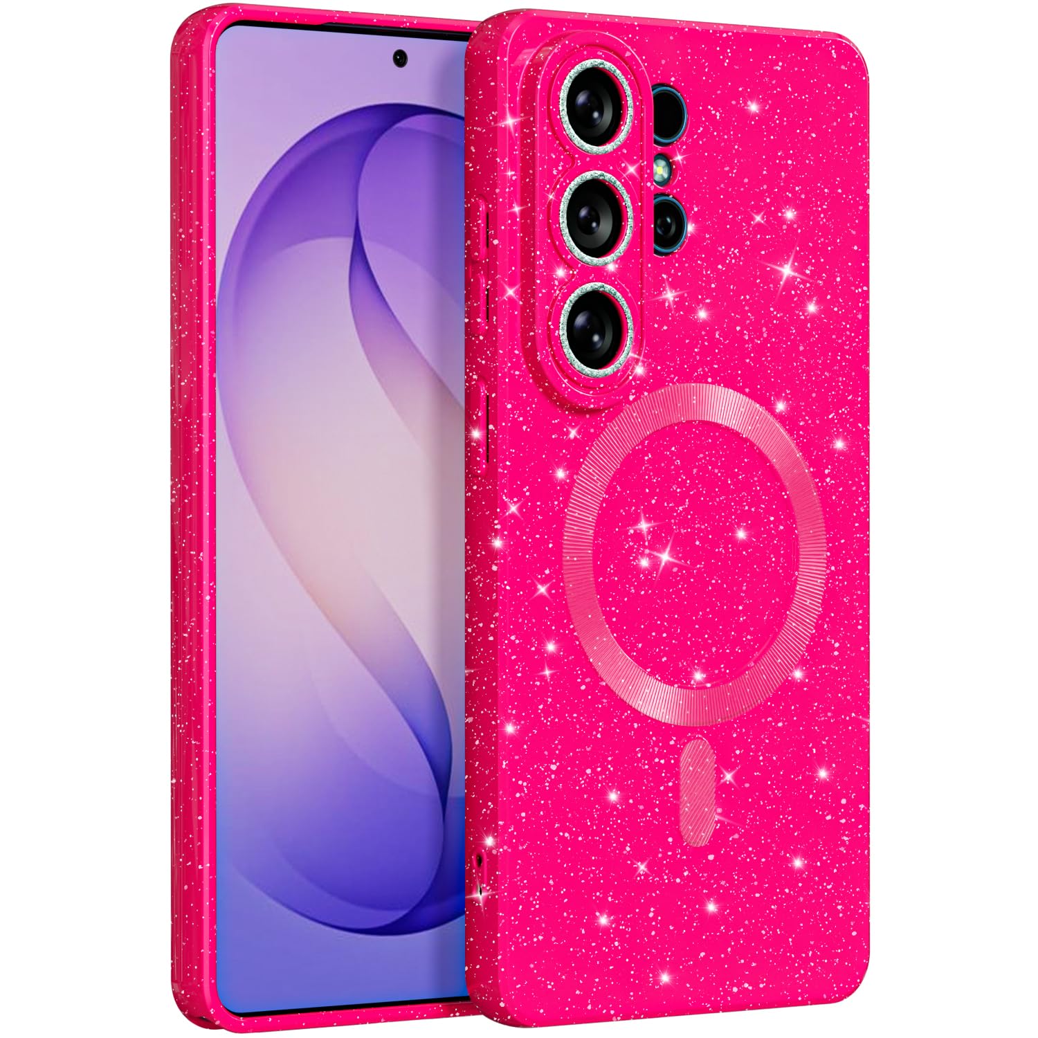 Photo 1 of MINSCOSE for Samsung Galaxy S26 Ultra Case Magnetic Compatible with Magsafe,Cute Neon Glitter Super Vibrant Shiny Bling Glossy Girly Case