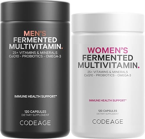 Codeage Paquete multivitamínico diario: Multivitaminas para mujeres y hombres, vitaminas B, probióticos, mezclas a base de alimentos, 120 cápsulas