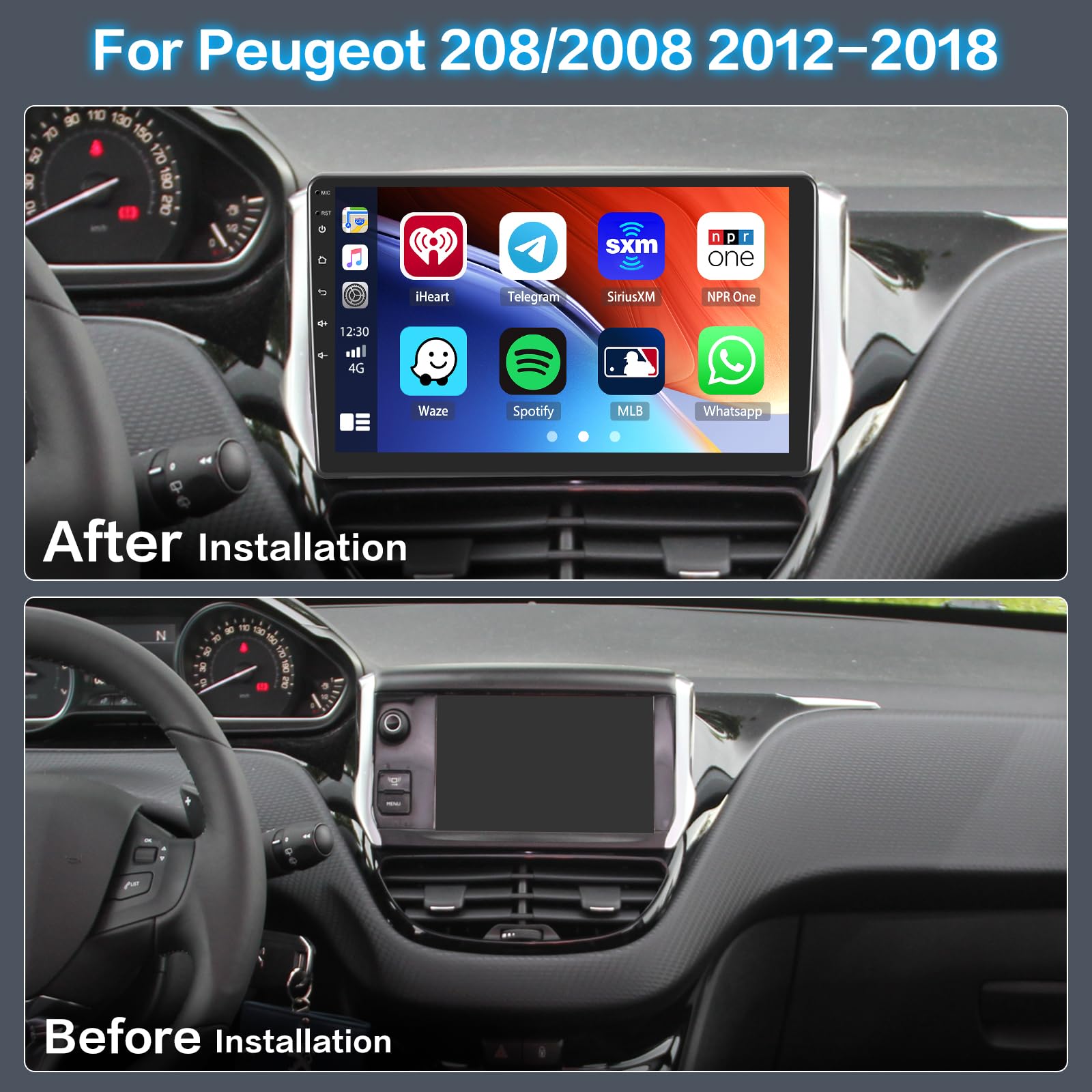OVRICH Android Autoradio voor Peugeot 208 2008 2012 ~ 2018 radio stereo multimedia speler 10.1 ''Blue Ray ondersteuning Draadloze Carplay Android Auto, GPS Navigatie, Bluetooth, SWC, FM, WIFI, 4G