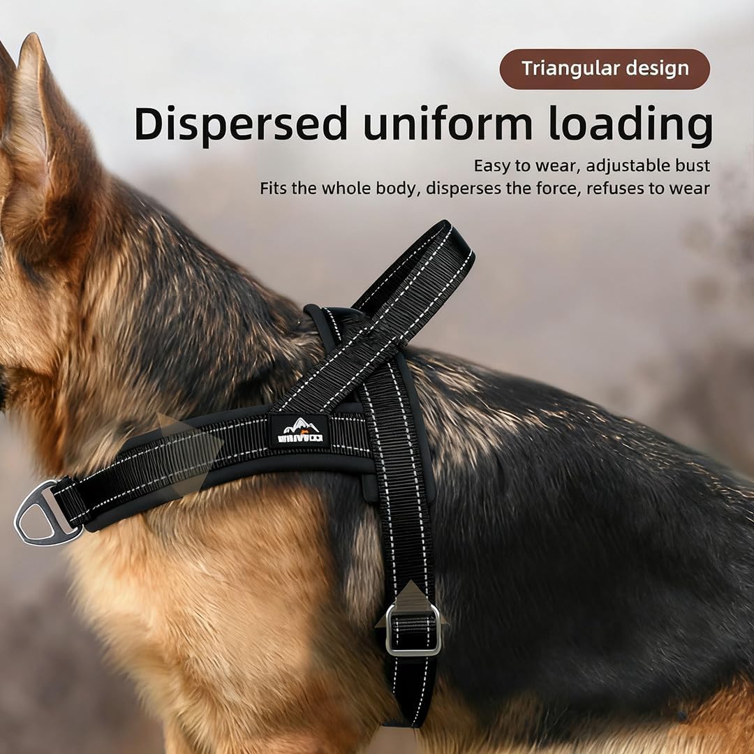 Heavy-Duty No-Escape Dog Harness, Brown Padded Triangular Vest Design, Adjustable Training Harness with Easy Buckles for Small to Large Breeds, Walking and Training (Black, XL)