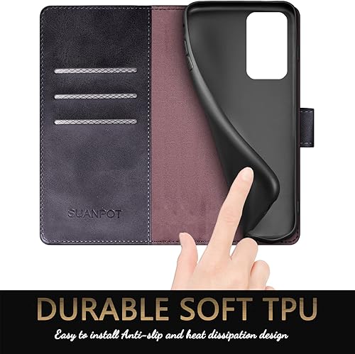 Miniatura 6 de SUANPOT Funda tipo cartera para Samsung Galaxy A03S Bloqueo RFID Titular de la tarjeta de crédito, Libro de folio con tapa Funda de cuero PU para