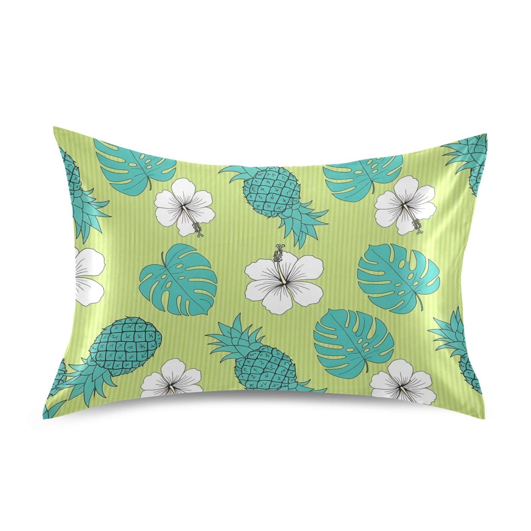 Fuauuyl Pillowcase Queen Size 20x30 in, Hibiscus Pineapples Soft Breathable Satin Pillow Case for Hair and Skin with Envelope Closure Wrinkle-Free
