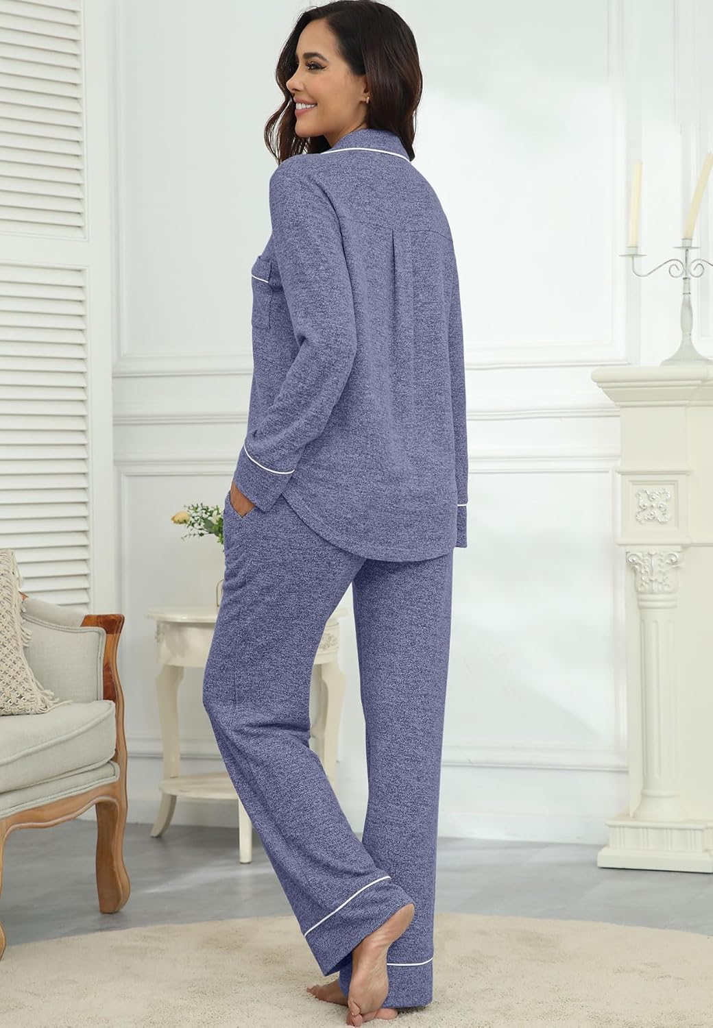 PrinStory Womens Pajama Sets Long Sleeve Pajamas Set Button Down Pjs Sets for Women 2 Piece Lounge Set - Image 6