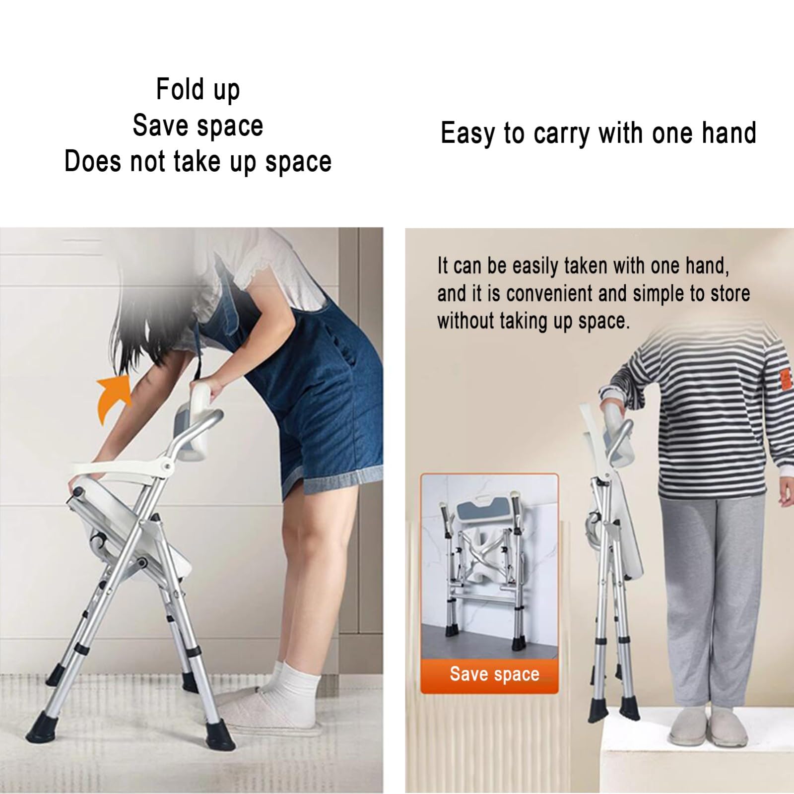 Sedia da doccia pieghevole con braccioli e schienale, sedia da doccia regolabile in altezza in 6 gradini, design antiscivolo, adatta for anziani, disabili, anziani e donne incinte