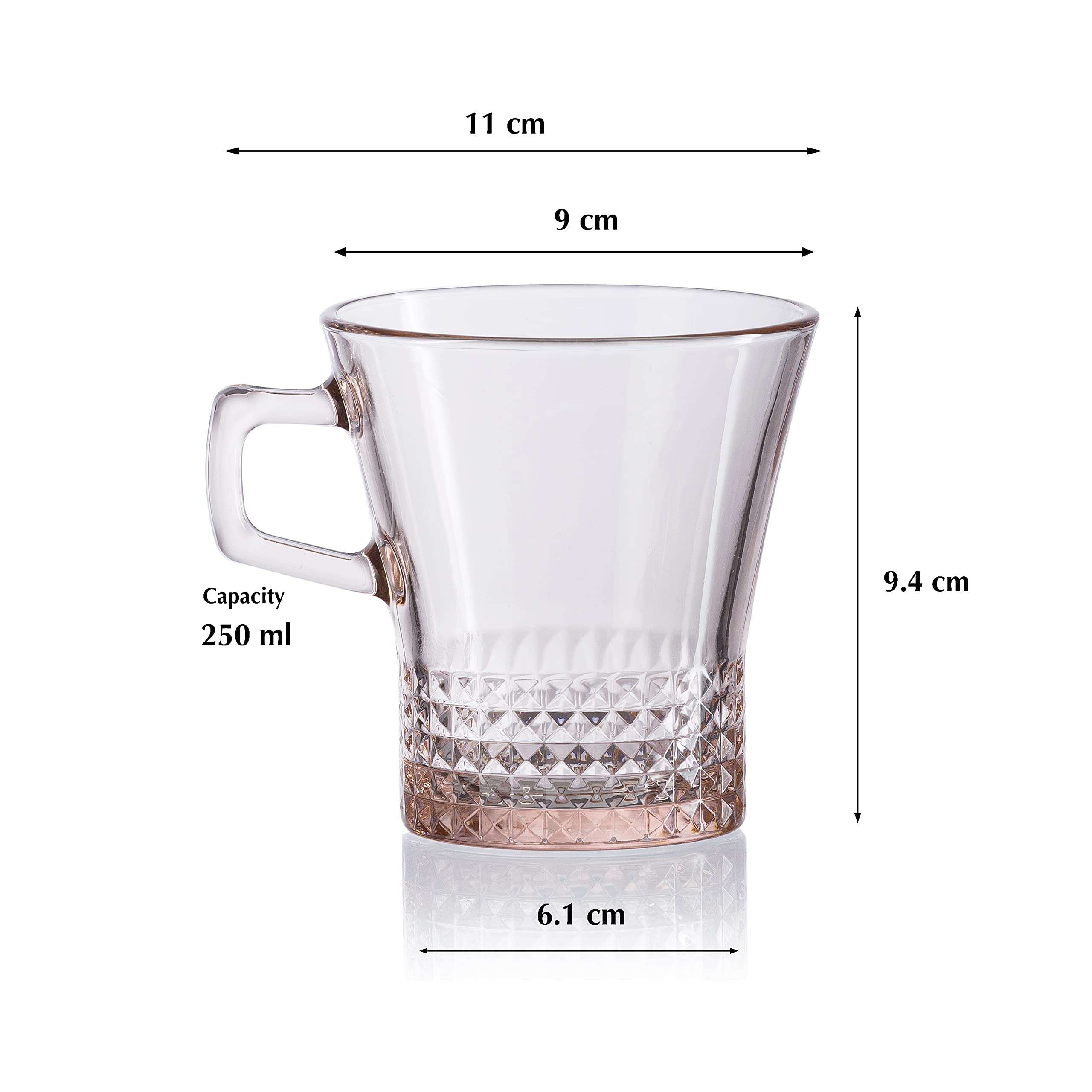 Pasabahce Kuvars Mug from House of Pasabahce The Original Pasabahce from Turkey, Pink Transparent Kuvars Mugs, 250 ml in Set of 6 Pcs, Perfect fit for Tea/Coffee. 4