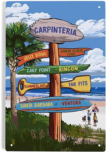 Miniatura 1 de Lantern Press Letrero de metal de 6 x 9 pulgadas, Carpinteria, California, letrero de destino