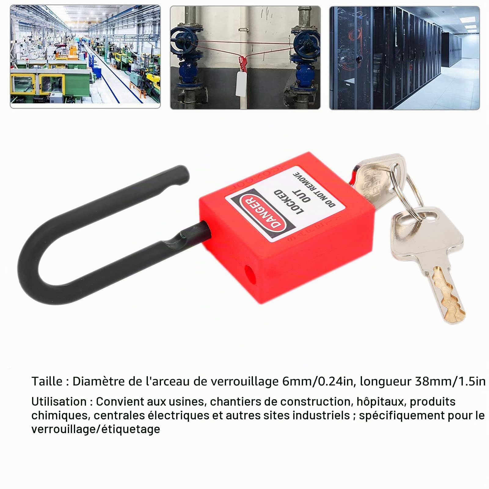 FILFEEL Verrou de Consignation, Cadenas de Sécurité en Nylon 38 Mm pour Site Industriel, Ensemble de Cadenas de Sécurité avec 2 Clés par Serrure, 10 Ensembles(Rouge)