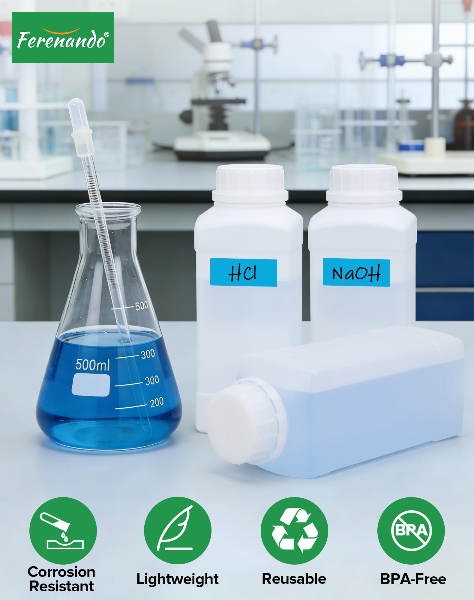 5 bottiglie a collo largo da 500 ml con tappo a vite, bottiglie di plastica HDPE, riutilizzabili, a collo largo, bottiglia vuota con coperchio per laboratorio, cucina hobby