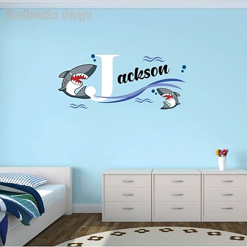 Miniatura 3 de Calcomanía de pared personalizada con nombre  Sharks Attacking  Calcomanía de vinilo para habitación del hogar y niños
