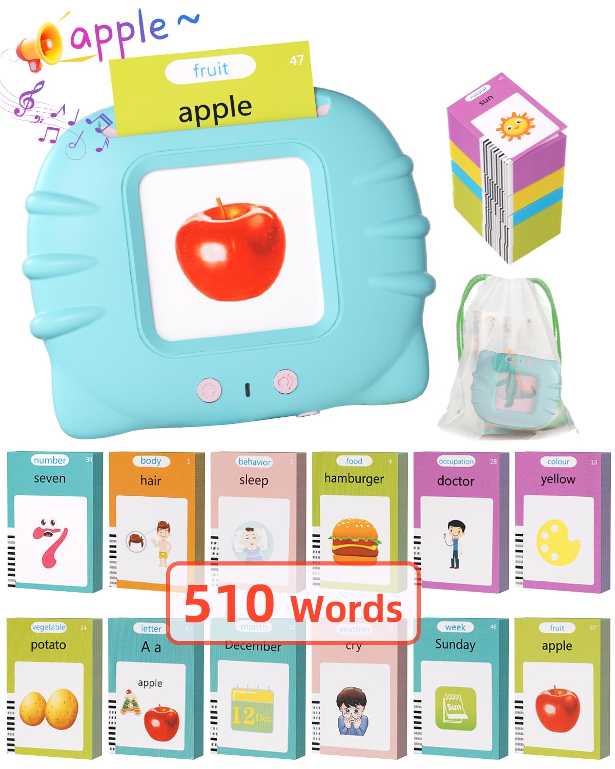TAGAKI Worldwide Kids Playboard フラッシュカード Winnrok 510 Words English Talking Flash Cards for Toddlers