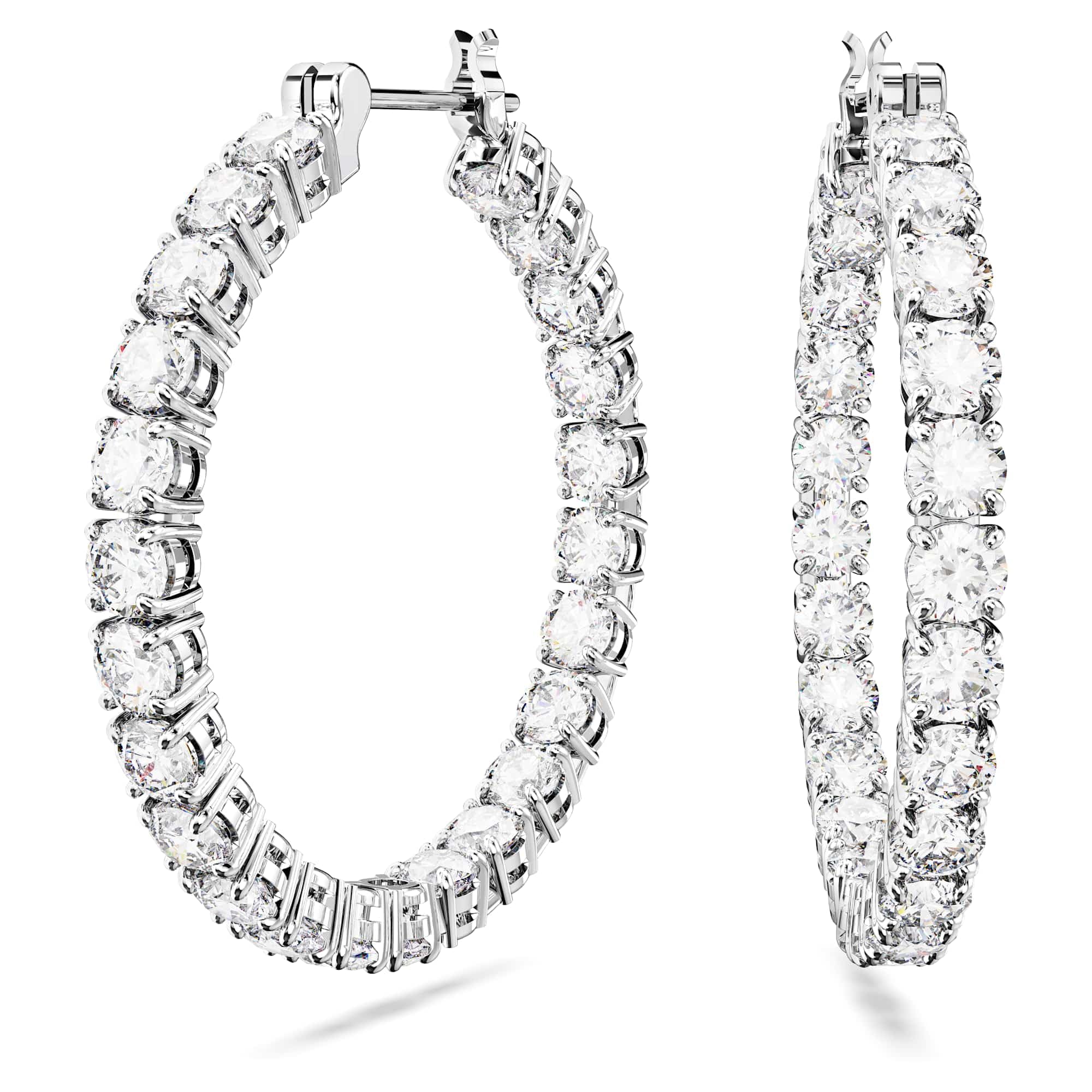 Swarovski Women's Silver Matrix White Cubic Zirconia Hoop Earrings 5647715 In