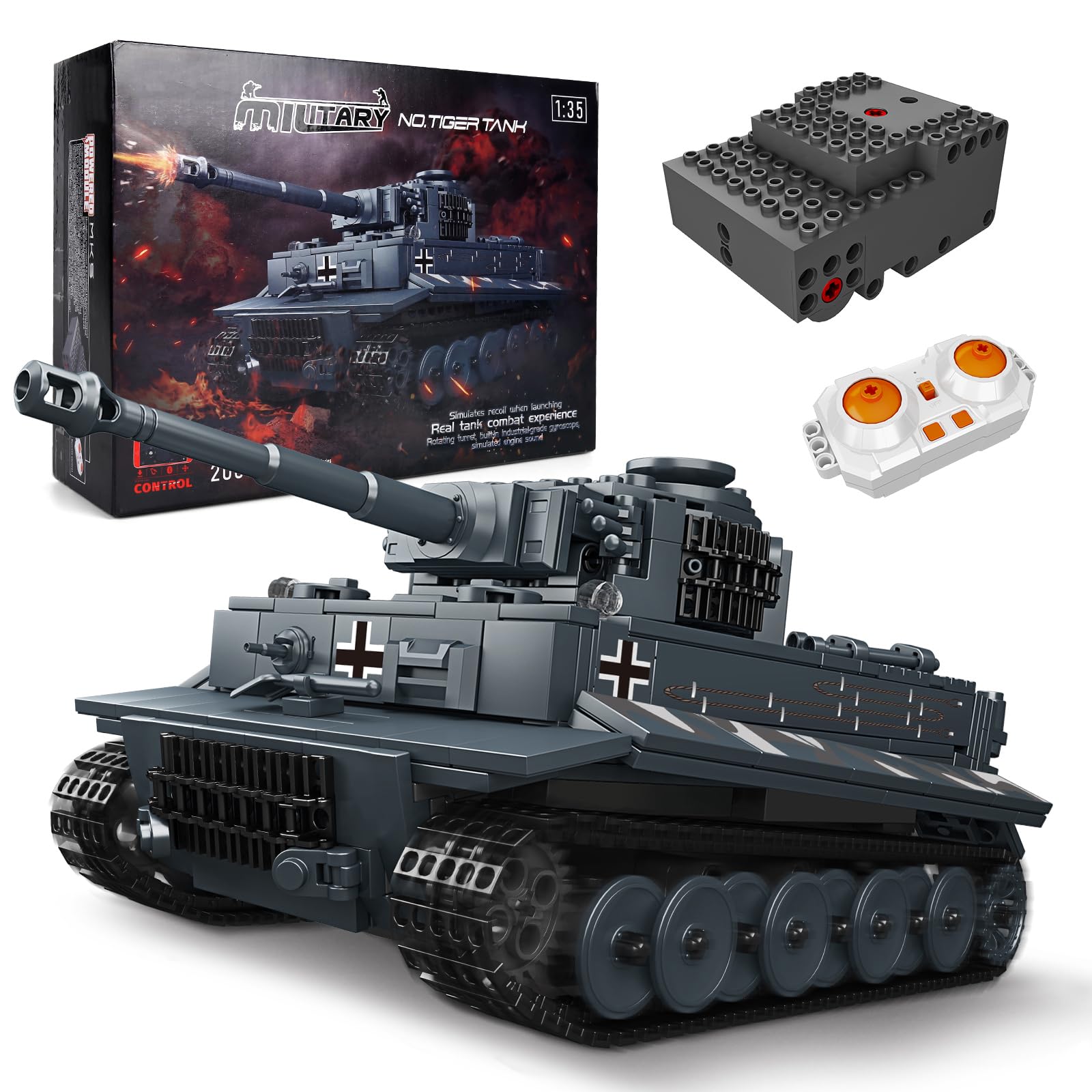 Mould King 20014 Technik Tank Building Blocks Model, 800+ szt. Wojskowy czołg z klocków, Zabawka konstrukcyjna z silnikiem, Prezent dla dorosłych i dzieci od 14 lat