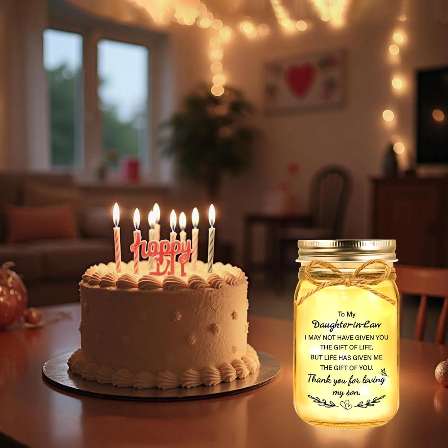 Daughter in Law Gifts for Wedding Day, to My Daughter-in-Law Mason Jar Light Present, Valentines Day Birthday Mothers Day Anniversary Christmas Gifts for Daughter in Law - Image 3