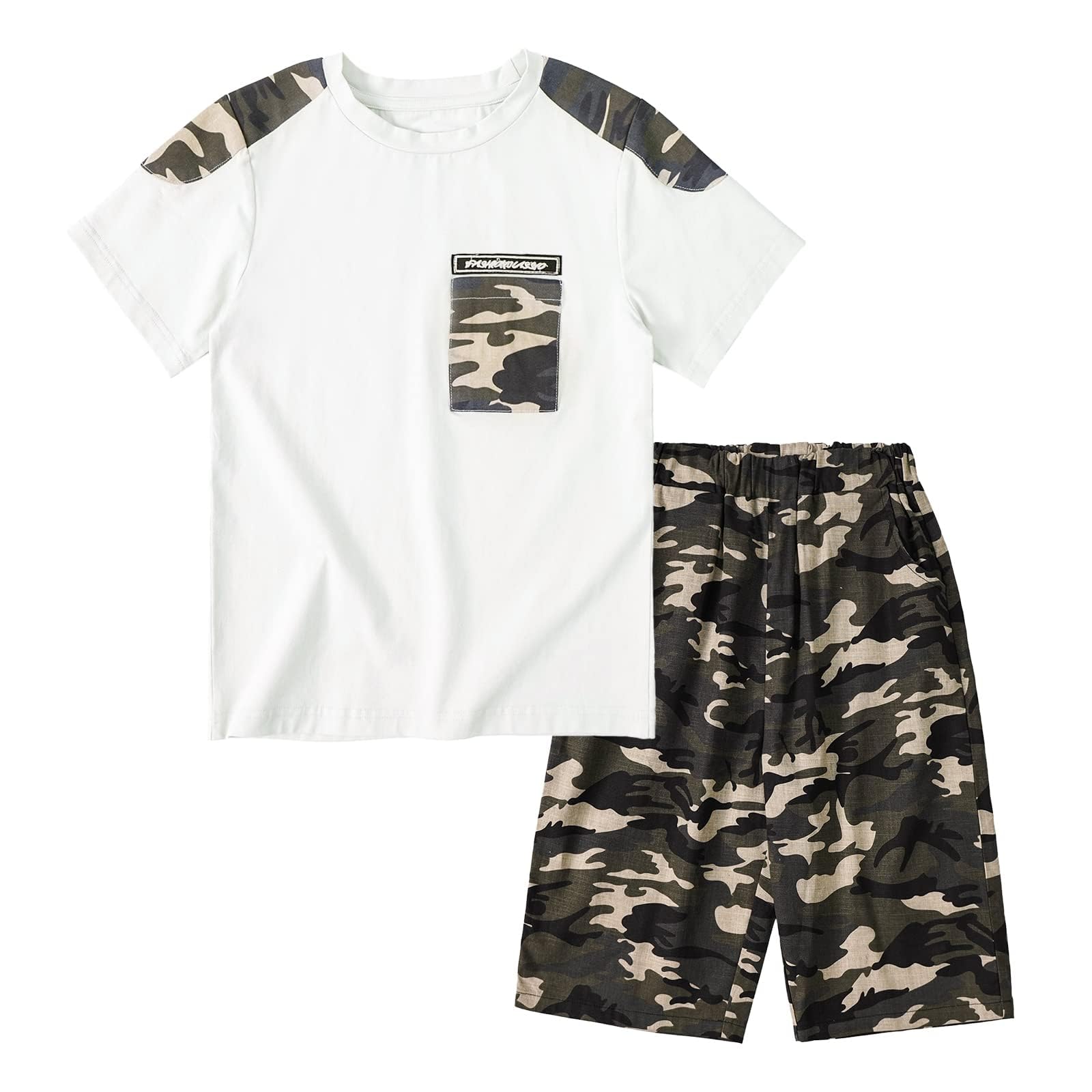 LOLANTA Ropa de Verano para Niños, Conjunto Informal, Conjuntos de Pantalones Cortos y Camisetas para niños, Estampado de Camuflaje, 5-12 años
