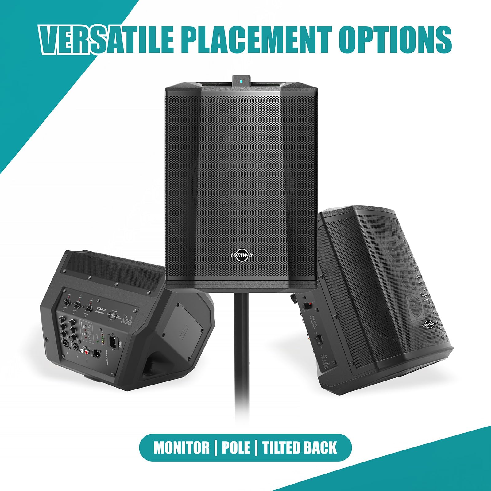 LOTAWAY Y1X-120 240W All-in-one Battery Powered Speaker Professional Portable PA System with Bluetooth Wireless Outdoor/Indoor Rechargeable DJ Speakers with Subwoofer for Busker,Guitarist,Party,Events